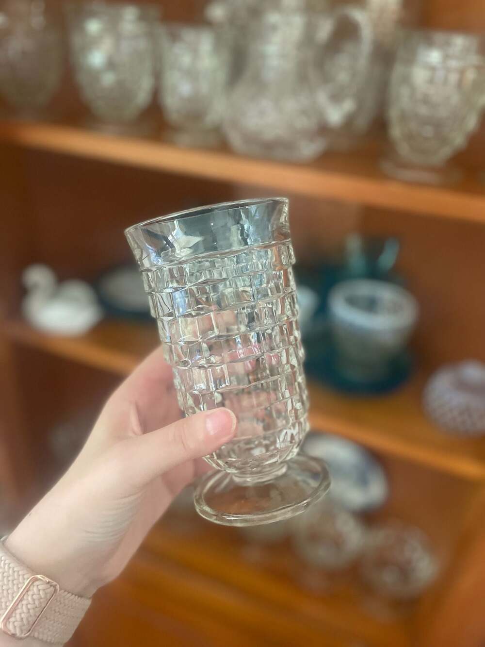 Vintage Colony Whitehall Clear Footed Iced Tea Glass Stacked Cube Pattern